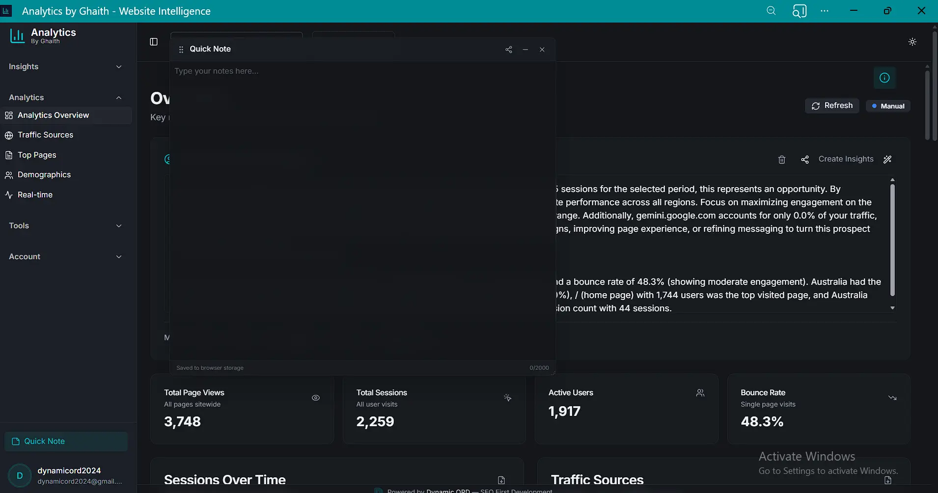 Floating quick note tool for writing and sharing persistent notes across the platform