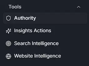 Proprietary SEO Tools Navigation Sidebar Menu
