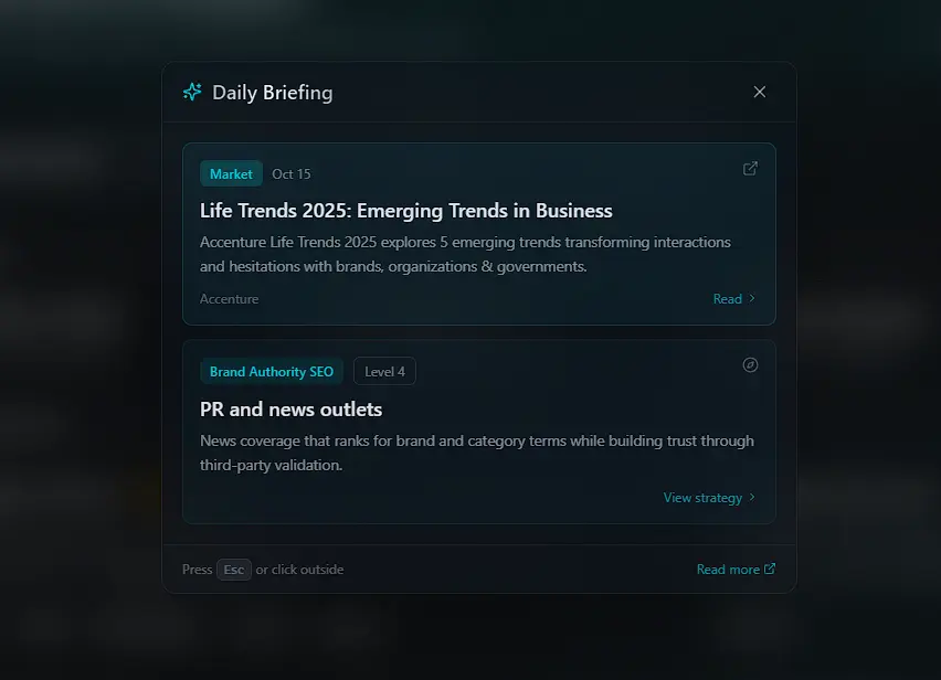 Daily SEO Briefing Popup for Search Transparency